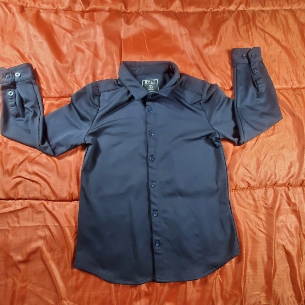 BYLT Executive Stretch Long Sleeve Button Up Shirt Youth‎ Size Medium (8/9) Navy